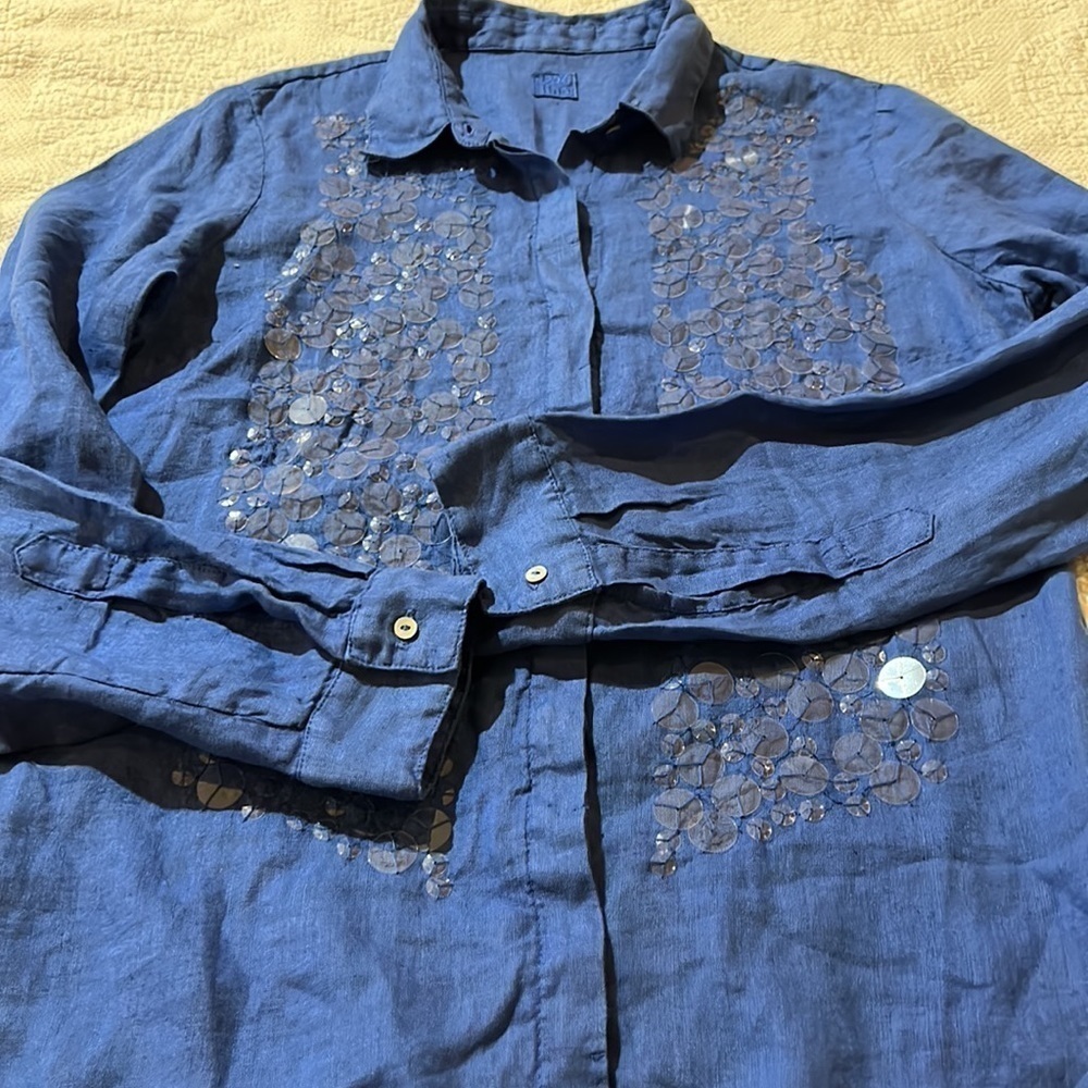 120% Lino linen embellished front Button Down. Size IT 44. - Picture 12 of 12